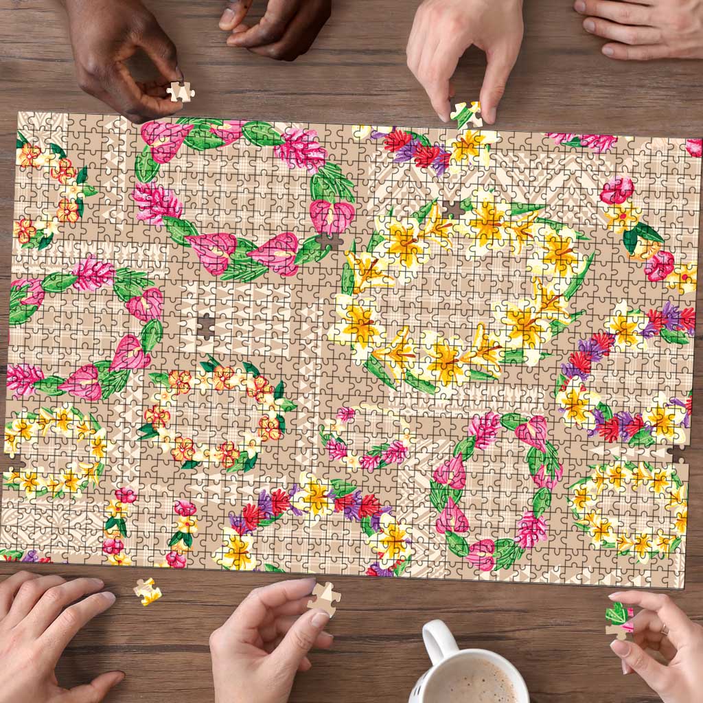 Hawaiian Kakau Tattoo Leis and Palaka Pattern Puzzle Traditional Aloha Tribal Beige Color