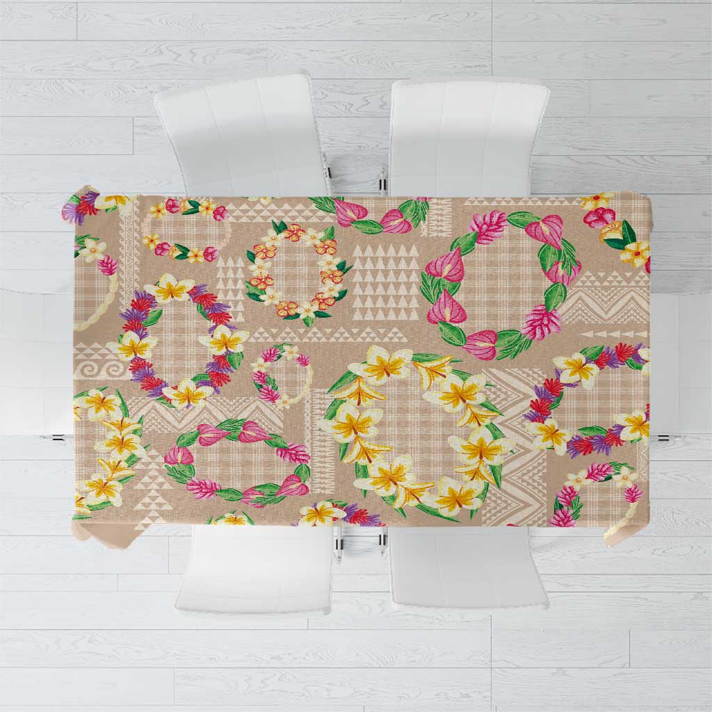 Hawaiian Kakau Tattoo Leis and Palaka Pattern Tablecloth Traditional Aloha Tribal Beige Color