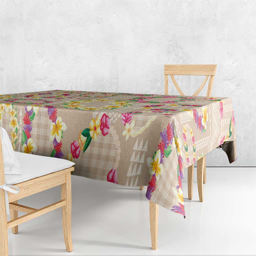 Hawaiian Kakau Tattoo Leis and Palaka Pattern Tablecloth Traditional Aloha Tribal Beige Color