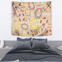 Hawaiian Kakau Tattoo Leis and Palaka Pattern Tapestry Traditional Aloha Tribal Beige Color