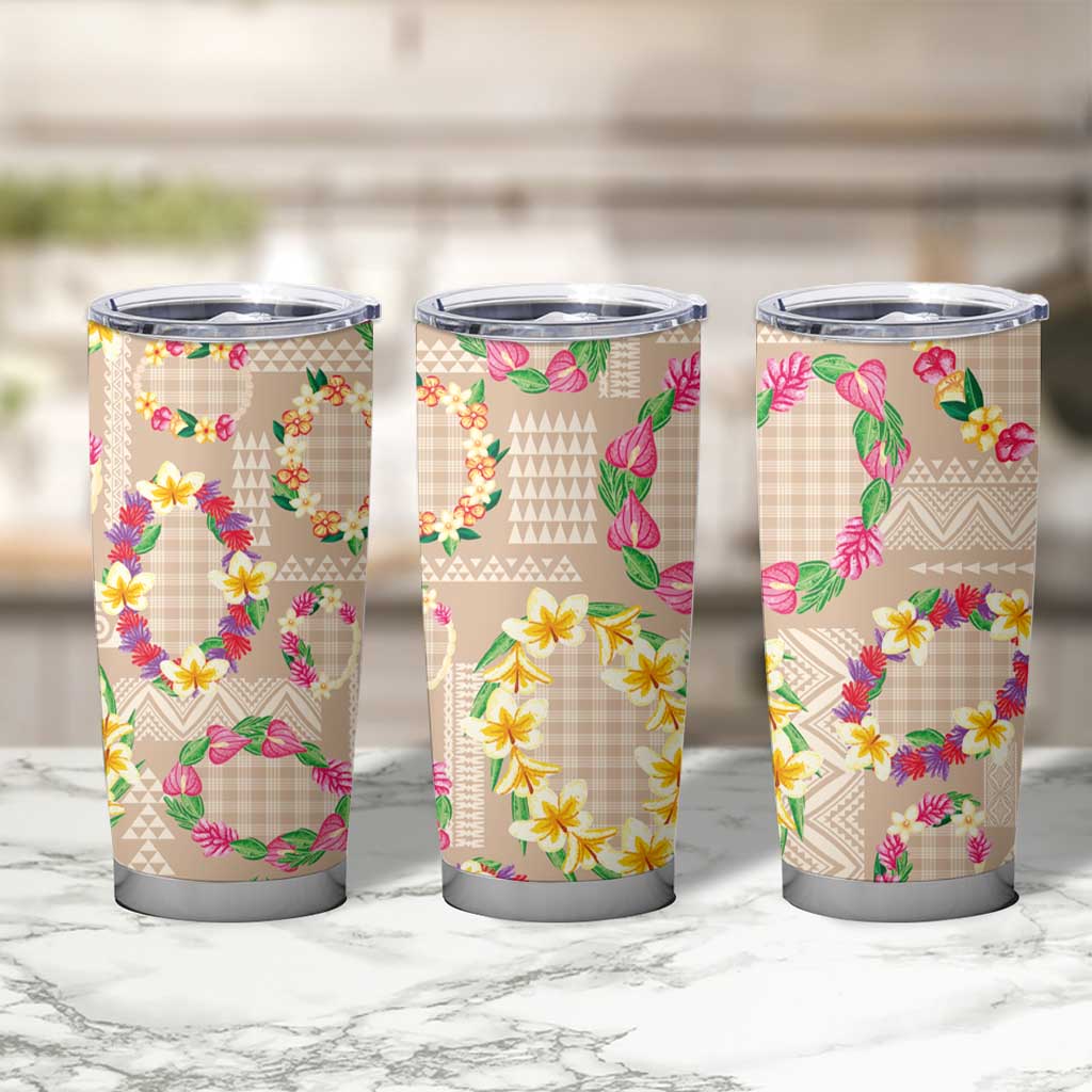Hawaiian Kakau Tattoo Leis and Palaka Pattern Tumbler Cup Traditional Aloha Tribal Beige Color