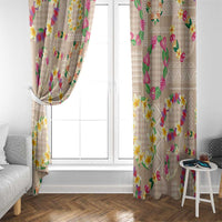 Hawaiian Kakau Tattoo Leis and Palaka Pattern Window Curtain Traditional Aloha Tribal Beige Color