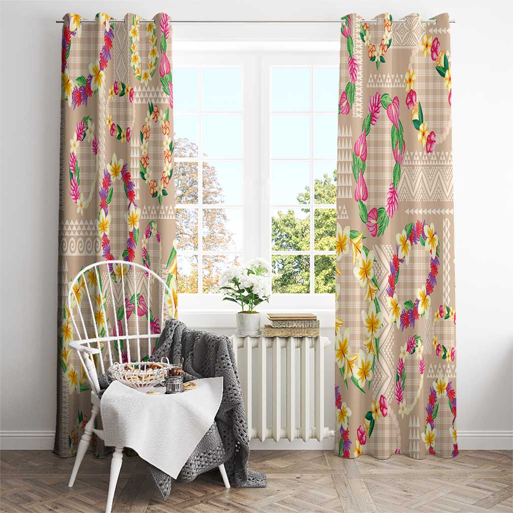 Hawaiian Kakau Tattoo Leis and Palaka Pattern Window Curtain Traditional Aloha Tribal Beige Color