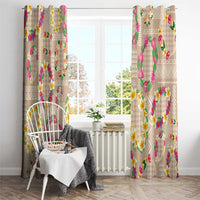 Hawaiian Kakau Tattoo Leis and Palaka Pattern Window Curtain Traditional Aloha Tribal Beige Color