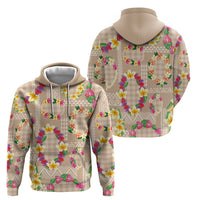 Hawaiian Kakau Tattoo Leis and Palaka Pattern Zip Hoodie Traditional Aloha Tribal Beige Color