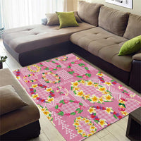 Hawaiian Leis Area Rug Kakau Tattoos and Palaka Pastel Pink Color