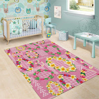 Hawaiian Leis Area Rug Kakau Tattoos and Palaka Pastel Pink Color