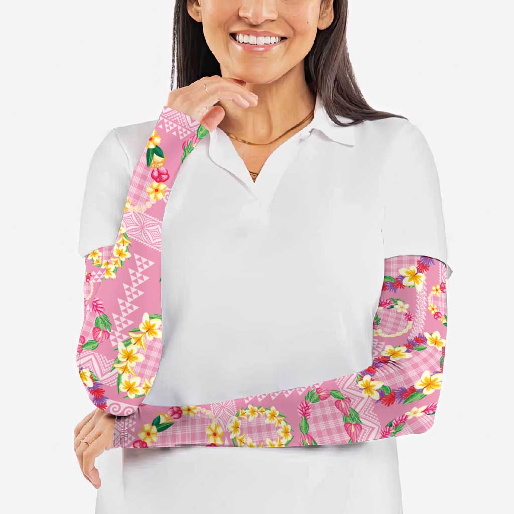 Hawaiian Leis Arm Sleeves Kakau Tattoos and Palaka Pastel Pink Color