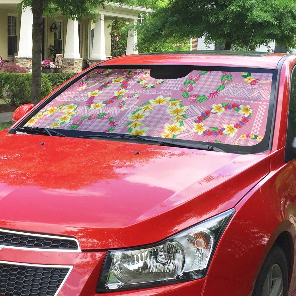 Hawaiian Leis Auto Sun Shade Kakau Tattoos and Palaka Pastel Pink Color