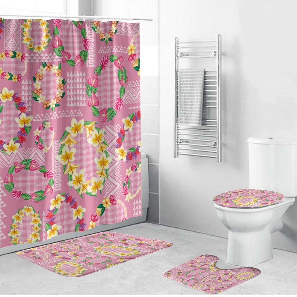 Hawaiian Leis Bathroom Set Kakau Tattoos and Palaka Pastel Pink Color