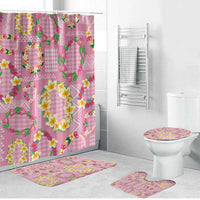 Hawaiian Leis Bathroom Set Kakau Tattoos and Palaka Pastel Pink Color