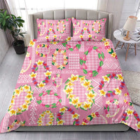 Hawaiian Leis Bedding Set Kakau Tattoos and Palaka Pastel Pink Color