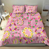 Hawaiian Leis Bedding Set Kakau Tattoos and Palaka Pastel Pink Color