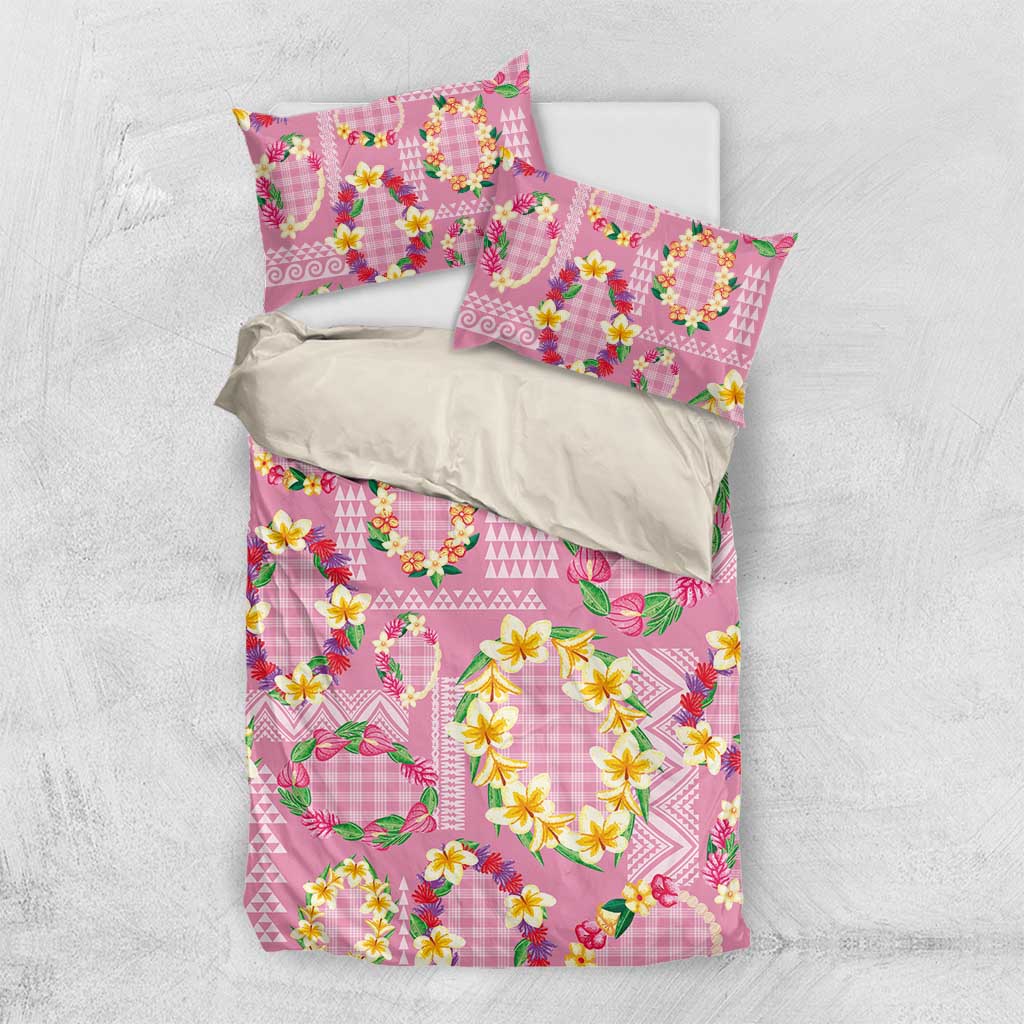 Hawaiian Leis Bedding Set Kakau Tattoos and Palaka Pastel Pink Color