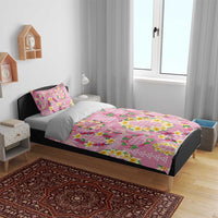 Hawaiian Leis Bedding Set Kakau Tattoos and Palaka Pastel Pink Color