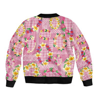 Hawaiian Leis Bomber Jacket Kakau Tattoos and Palaka Pastel Pink Color