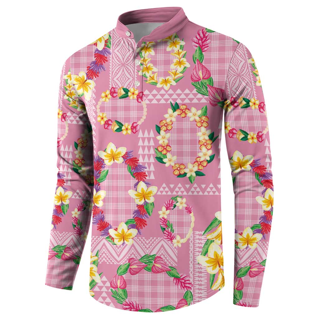 Hawaiian Leis Button Sweatshirt Kakau Tattoos and Palaka Pastel Pink Color