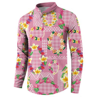 Hawaiian Leis Button Sweatshirt Kakau Tattoos and Palaka Pastel Pink Color