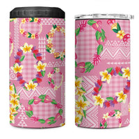 Hawaiian Leis 4 in 1 Can Cooler Tumbler Kakau Tattoos and Palaka Pastel Pink Color
