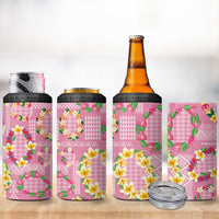 Hawaiian Leis 4 in 1 Can Cooler Tumbler Kakau Tattoos and Palaka Pastel Pink Color