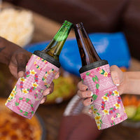 Hawaiian Leis 4 in 1 Can Cooler Tumbler Kakau Tattoos and Palaka Pastel Pink Color