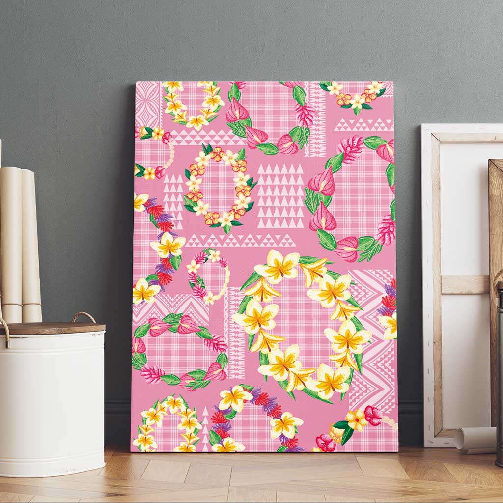 Hawaiian Leis Canvas Wall Art Kakau Tattoos and Palaka Pastel Pink Color