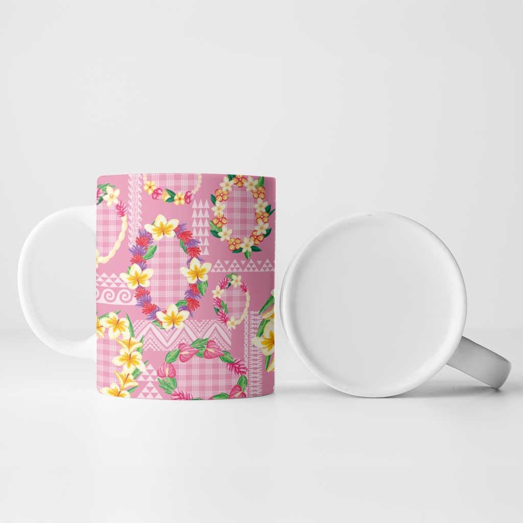Hawaiian Leis Ceramic Mug Kakau Tattoos and Palaka Pastel Pink Color