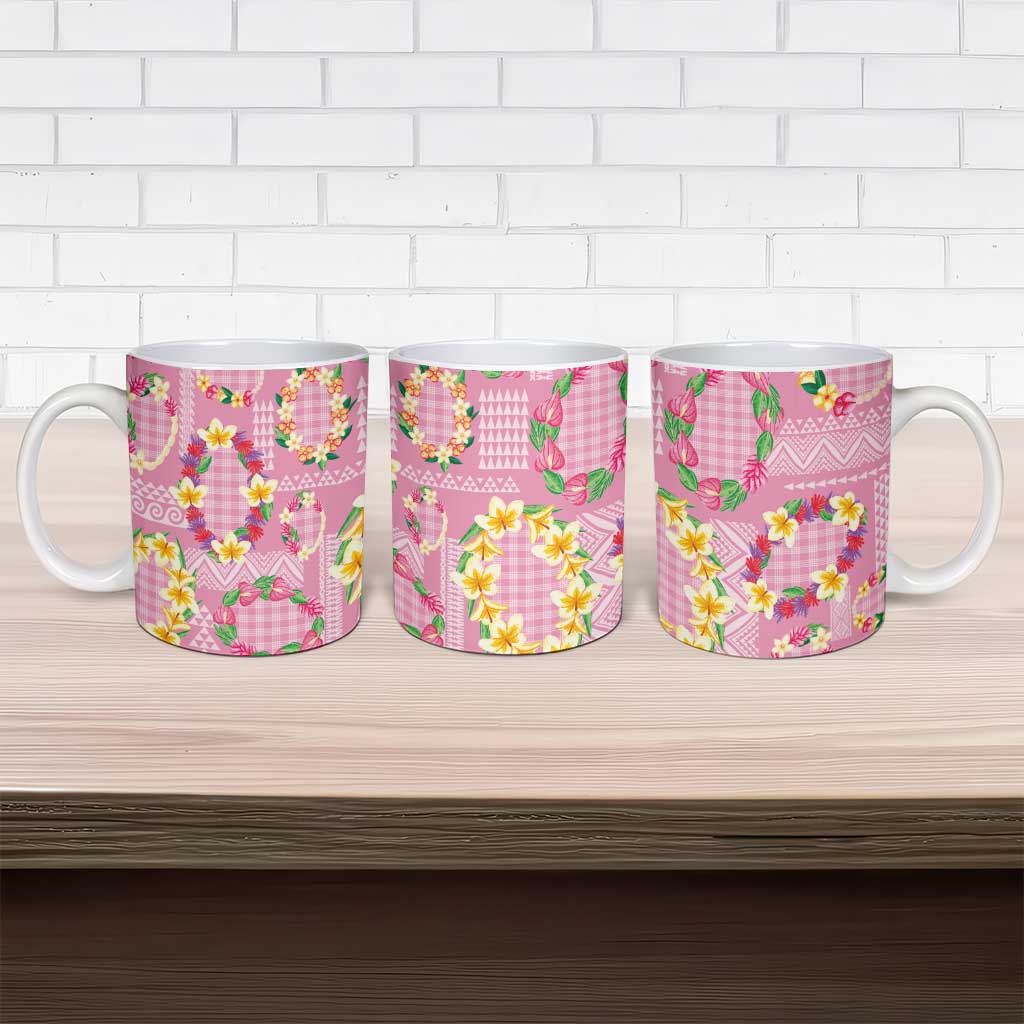 Hawaiian Leis Ceramic Mug Kakau Tattoos and Palaka Pastel Pink Color