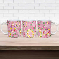 Hawaiian Leis Ceramic Mug Kakau Tattoos and Palaka Pastel Pink Color
