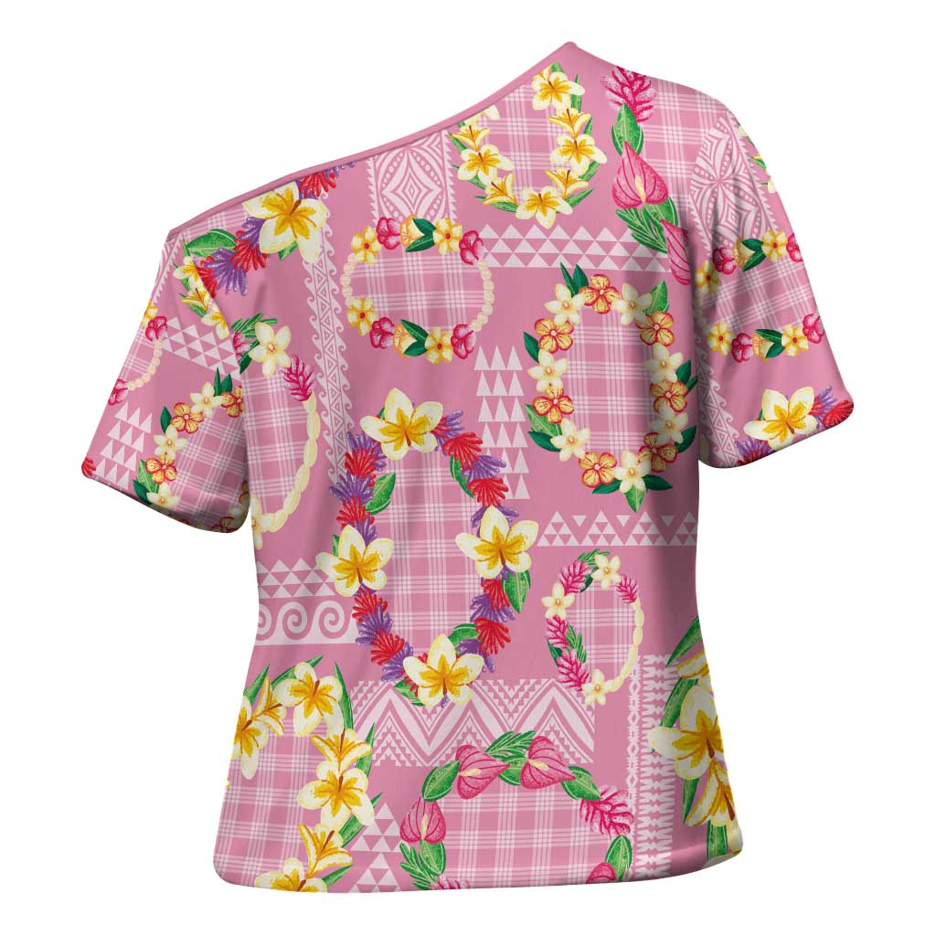 Hawaiian Leis Cross Shoulder Shirt Kakau Tattoos and Palaka Pastel Pink Color