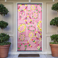 Hawaiian Leis Door Cover Kakau Tattoos and Palaka Pastel Pink Color