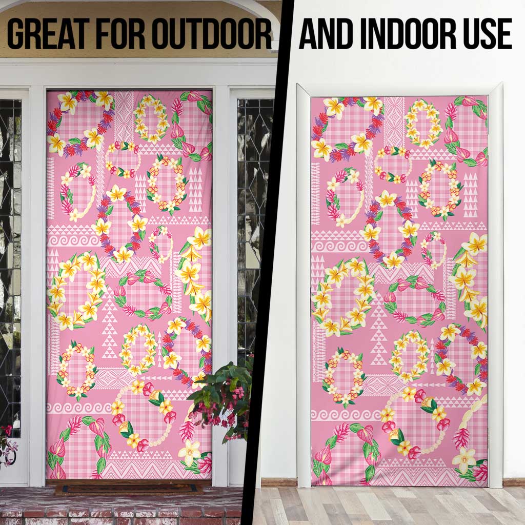 Hawaiian Leis Door Cover Kakau Tattoos and Palaka Pastel Pink Color