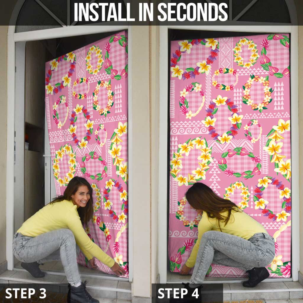 Hawaiian Leis Door Cover Kakau Tattoos and Palaka Pastel Pink Color