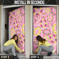 Hawaiian Leis Door Cover Kakau Tattoos and Palaka Pastel Pink Color