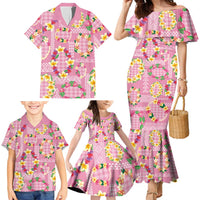 Hawaiian Leis Family Matching Mermaid Dress and Hawaiian Shirt Kakau Tattoos and Palaka Pastel Pink Color LT03 - Polynesian Pride