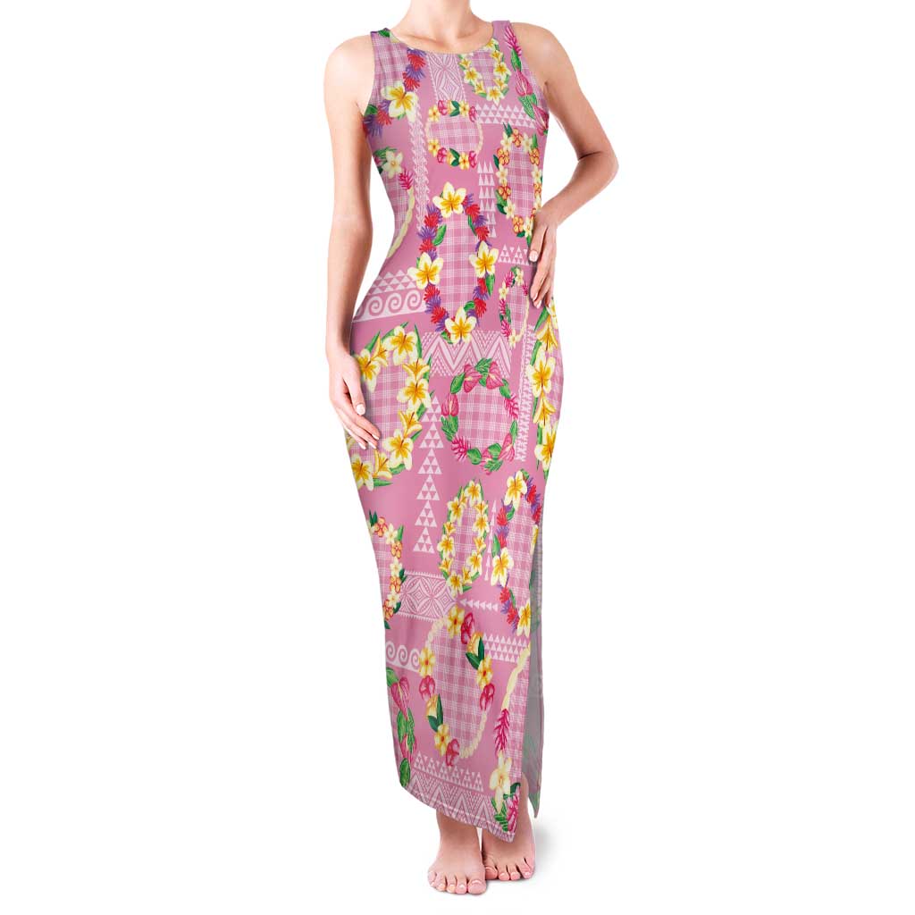 Hawaiian Leis Family Matching Tank Maxi Dress and Hawaiian Shirt Kakau Tattoos and Palaka Pastel Pink Color LT03 Mom's Dress Pink - Polynesian Pride