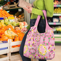 Hawaiian Leis Grocery Bag Kakau Tattoos and Palaka Pastel Pink Color