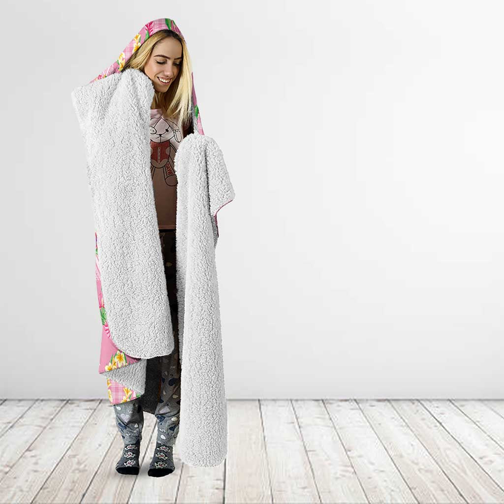 Hawaiian Leis Hooded Blanket Kakau Tattoos and Palaka Pastel Pink Color