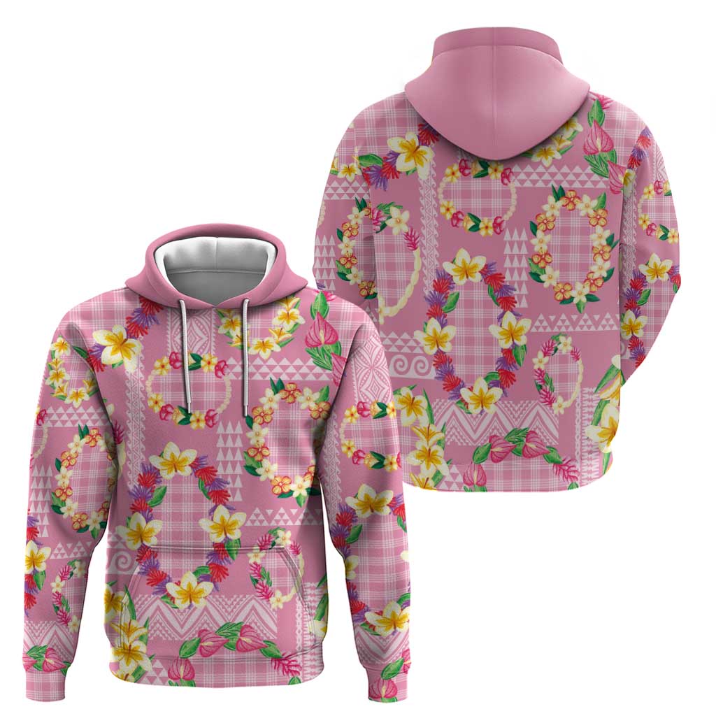 Hawaiian Leis Hoodie Kakau Tattoos and Palaka Pastel Pink Color