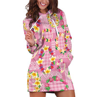 Hawaiian Leis Hoodie Dress Kakau Tattoos and Palaka Pastel Pink Color