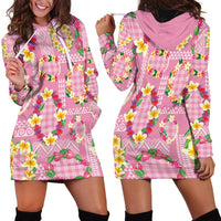 Hawaiian Leis Hoodie Dress Kakau Tattoos and Palaka Pastel Pink Color