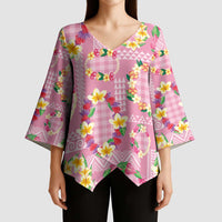 Hawaiian Leis Kimono Sleeve Blouse Kakau Tattoos and Palaka Pastel Pink Color