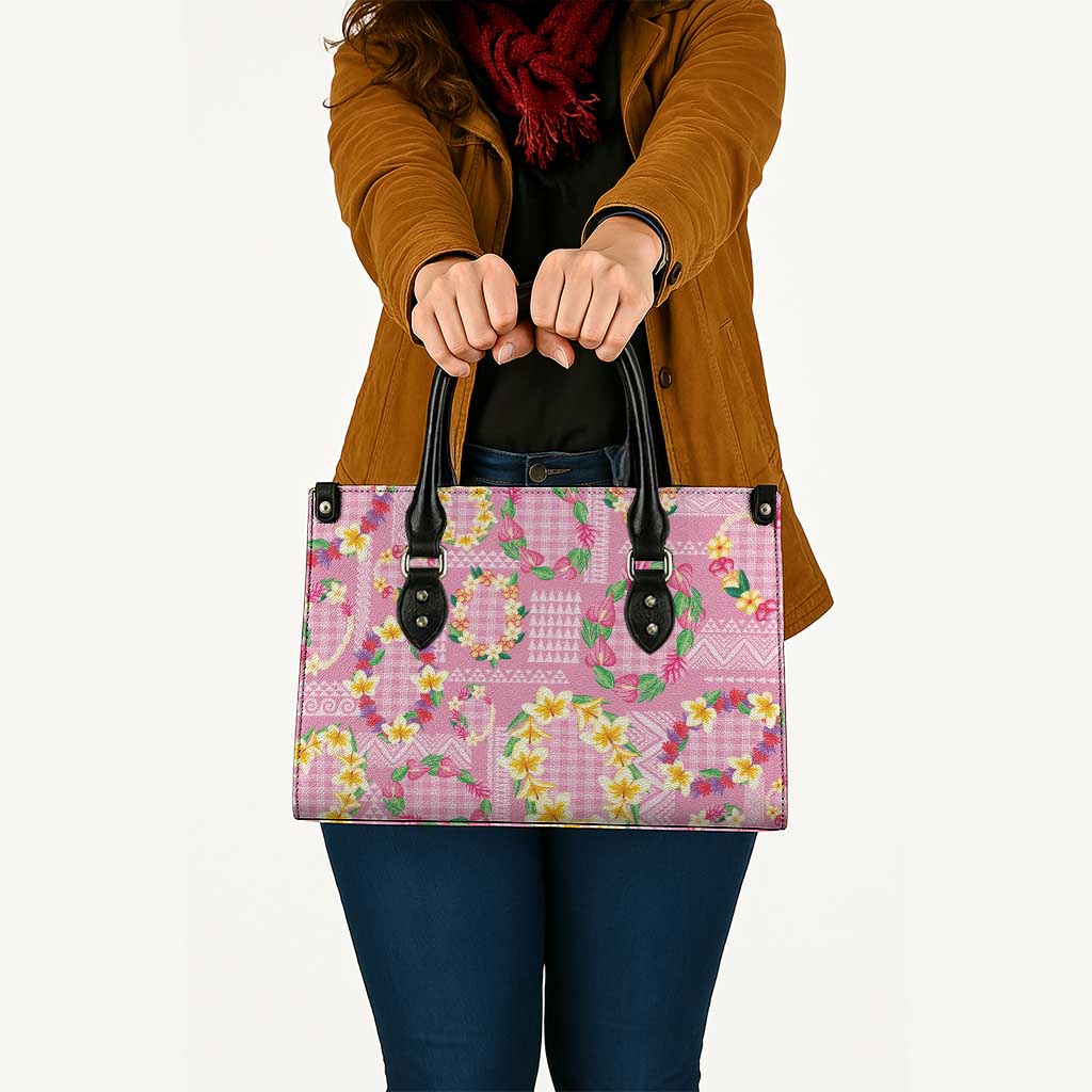 Hawaiian Leis Leather Bag Kakau Tattoos and Palaka Pastel Pink Color