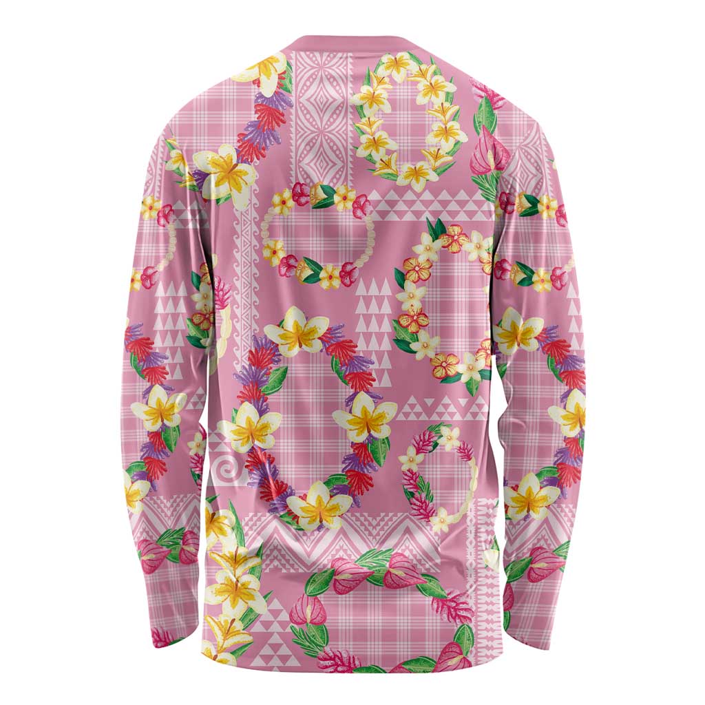 Hawaiian Leis Long Sleeve Shirt Kakau Tattoos and Palaka Pastel Pink Color