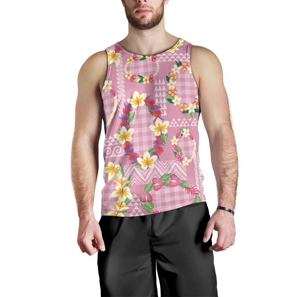 Hawaiian Leis Men Tank Top Kakau Tattoos and Palaka Pastel Pink Color