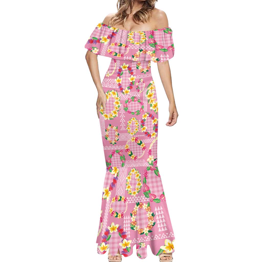 Hawaiian Leis Mermaid Dress Kakau Tattoos and Palaka Pastel Pink Color