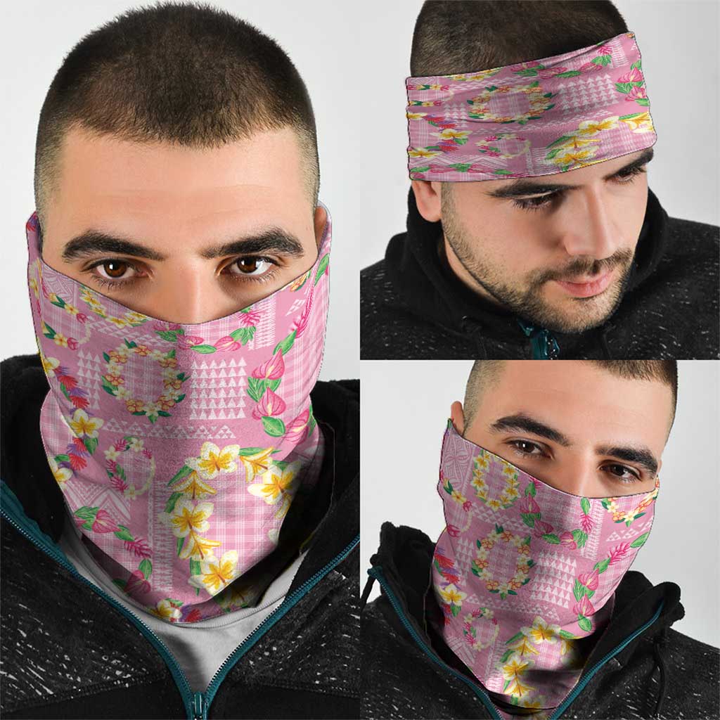 Hawaiian Leis Neck Gaiter Kakau Tattoos and Palaka Pastel Pink Color
