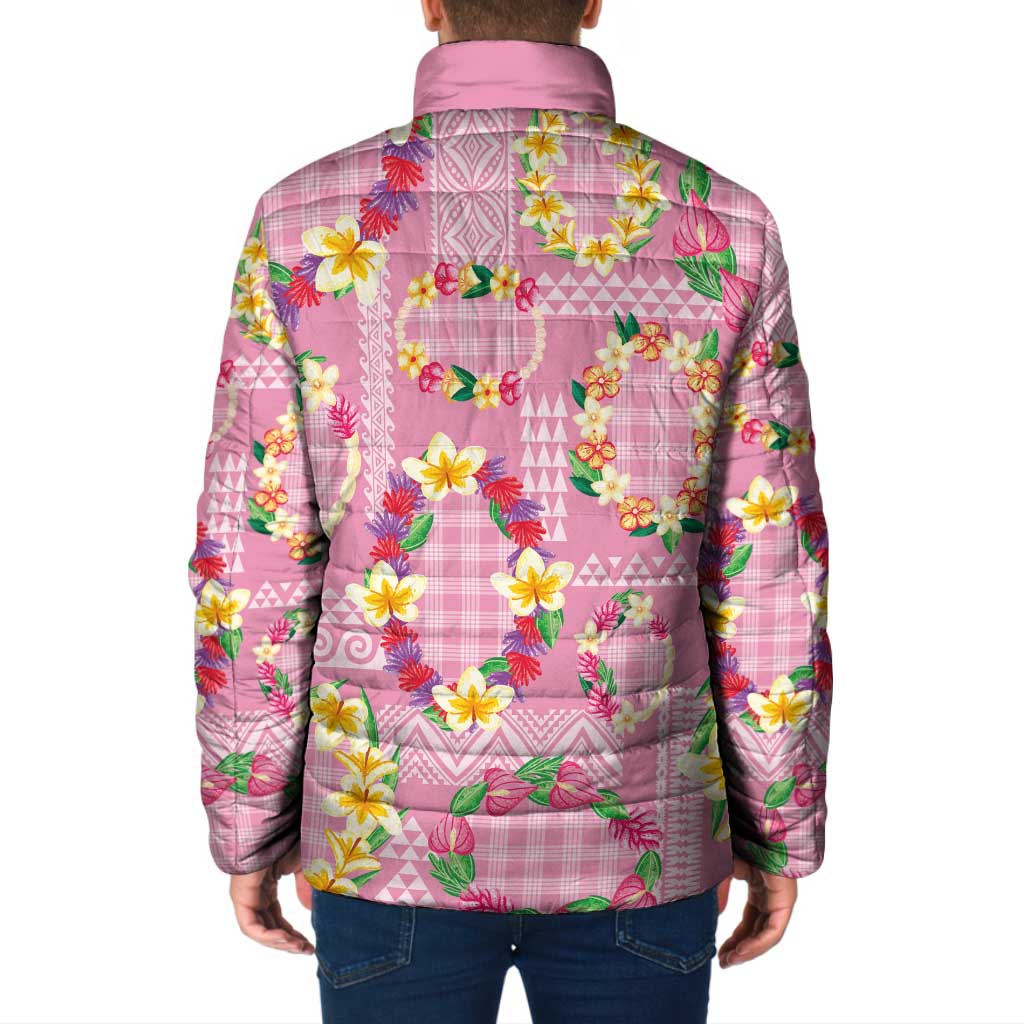 Hawaiian Leis Padded Jacket Kakau Tattoos and Palaka Pastel Pink Color