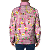 Hawaiian Leis Padded Jacket Kakau Tattoos and Palaka Pastel Pink Color