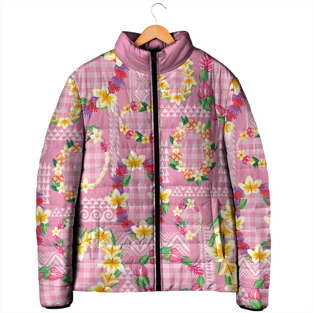 Hawaiian Leis Padded Jacket Kakau Tattoos and Palaka Pastel Pink Color